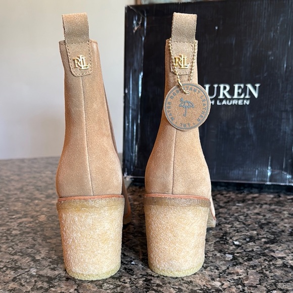 Lauren Ralph Lauren Tan Ankle Booties with Block Heel - Picture 7 of 14